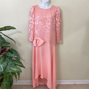 Vintage Pink Beaded Formal Evening Gown Maxi Dress women’s plus size 18/L